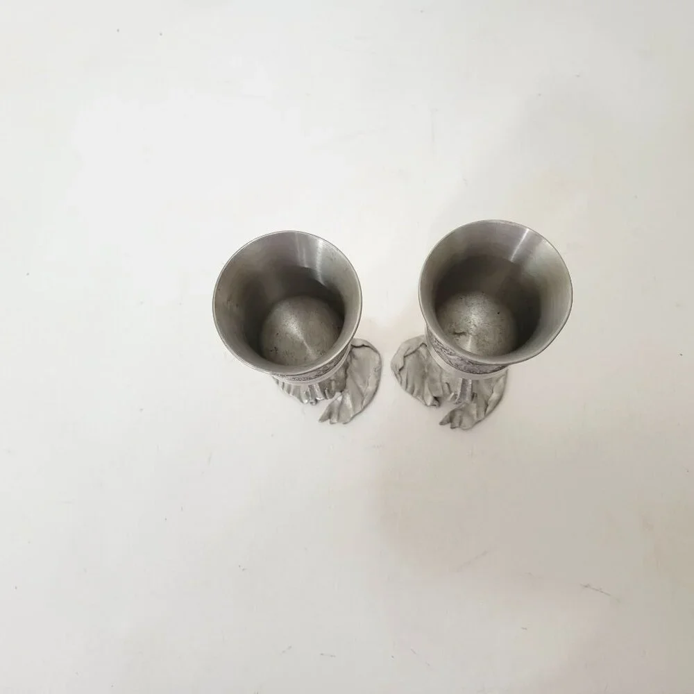 Elephant-Themed Pewter Wine Goblets Pair - Picture 6 of 11